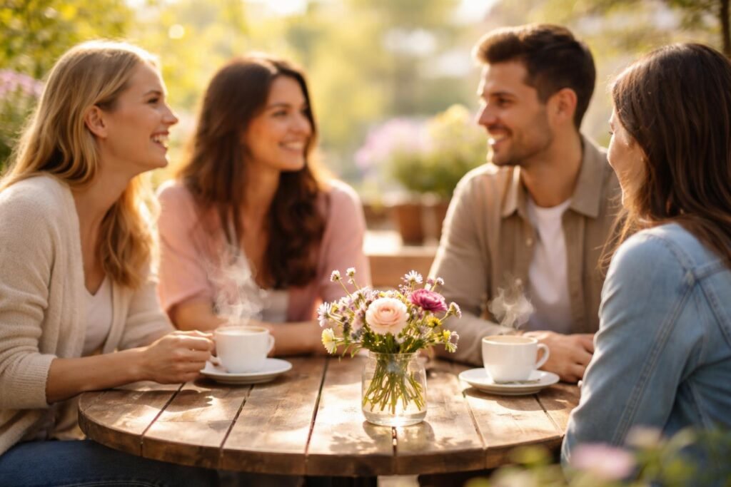 - Tavaszi kávé, mosoly, beszélgetés mélyül, kapcsolatok erősödnek a napsütésben minden nap