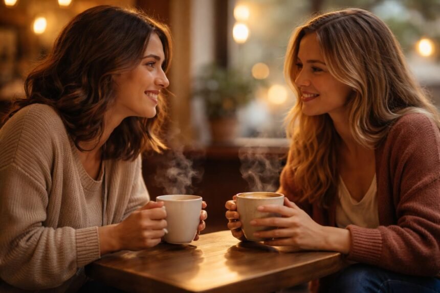 - Barátságot mélyít a közös kávé; ritmus és jelenlét jelképe, napi érzelmi kötődés.