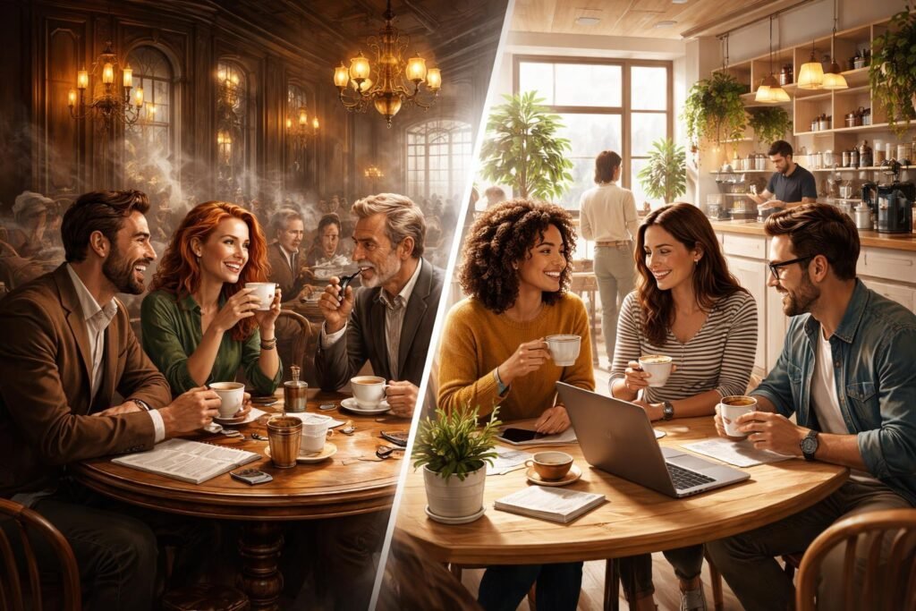 - Barátságok szövődnek a historikus kávéházaktól a modern, letisztult kávézókig, közösségek.