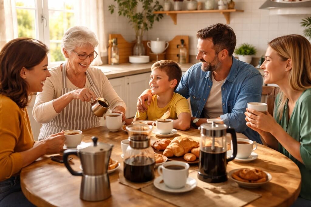 - Generációk összekapcsolódása a kávé illatával, történetekkel és baráti beszélgetésekkel mindennapokon.