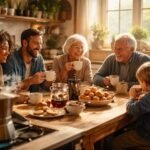 Kávéillat és beszélgetés képezi a közösségi hagyományok élő kötődését a barátságokban.