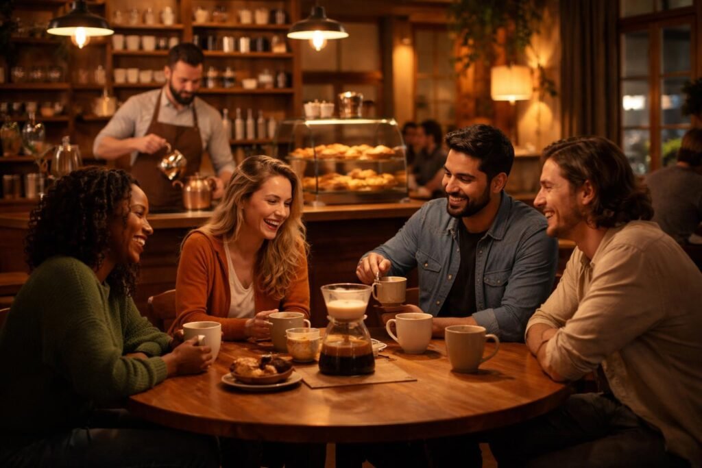 - A barátság és a kávé közösen formál hagyományokat a társalgásokban.