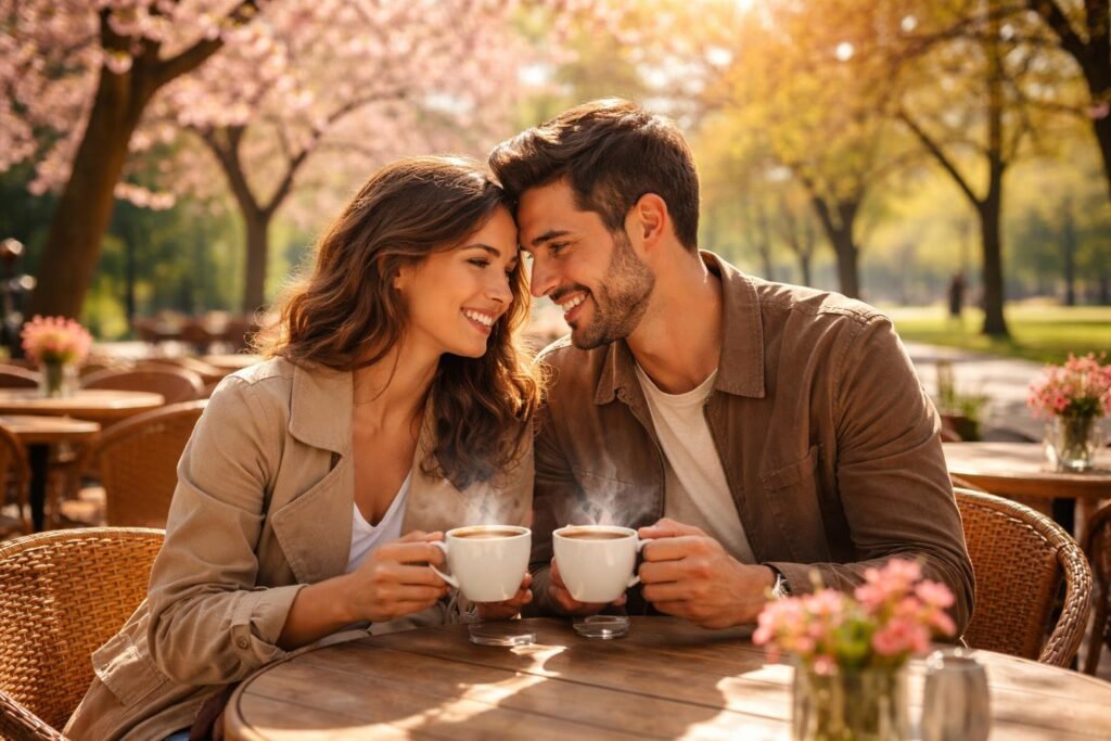 Tavaszi kávézás és kapcsolatok: hogyan hoz közelebb egymáshoz egy közös kávé? 52 - Tavaszi kültéri kávé segít közelebb hozni a párokat teraszokon, parkokban és sétákon.